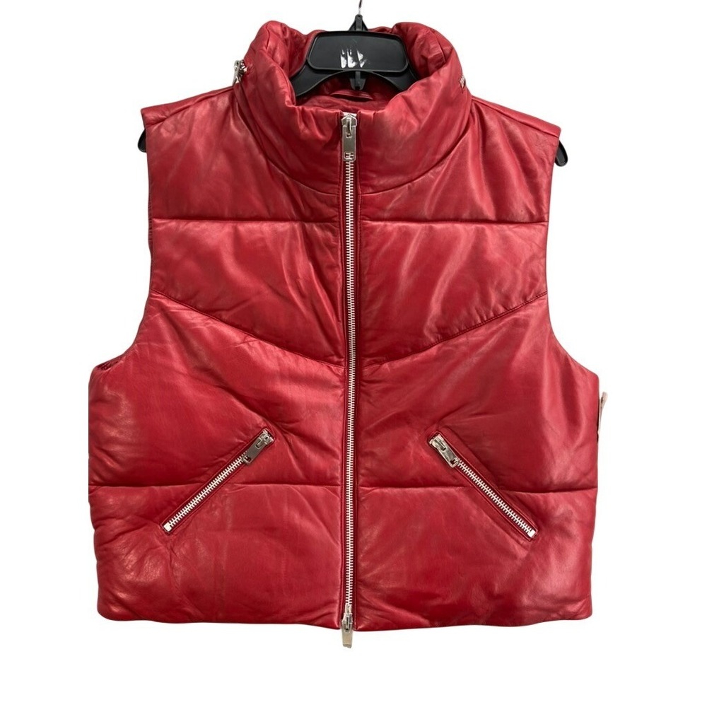 New WALTER BAKER Lamb Leather Vest L Landon Red‎ Quilted Outdoor Classic Preppy